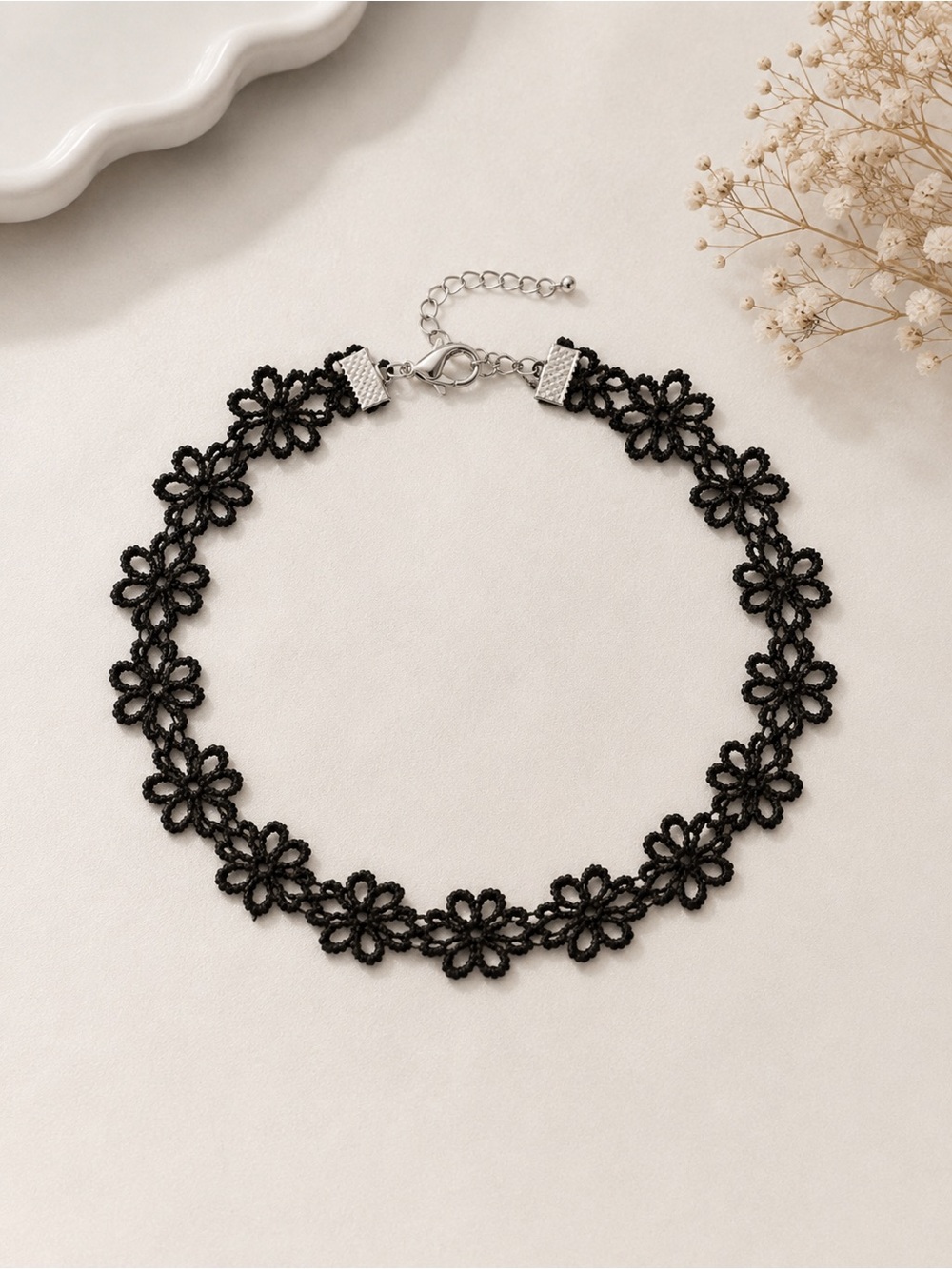 🖤 Black Floral Lace Choker Necklace Goth Y2K Adjustable